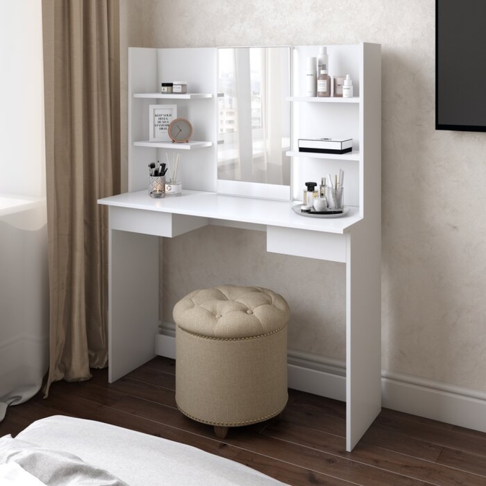 FARRAH - Open Shelves Vanity Table with Mirror