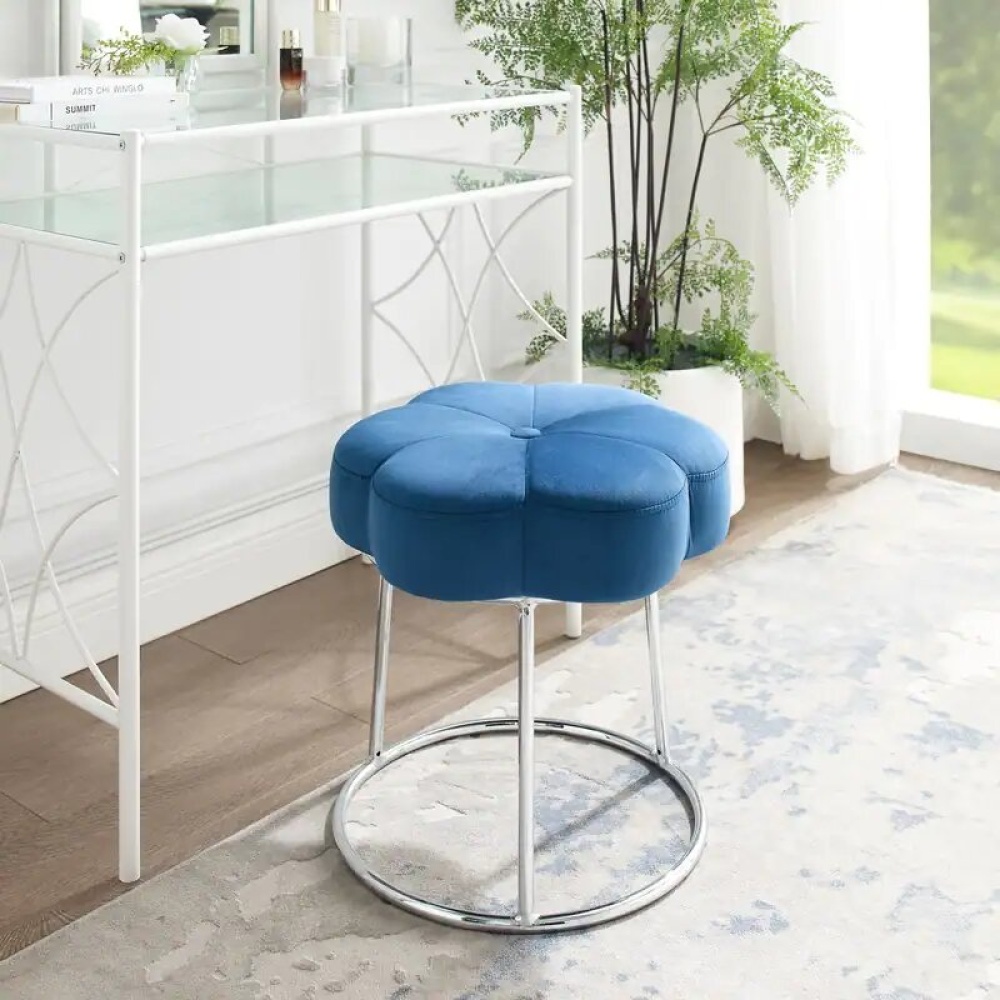 FLORUM - Floral-inspired Vanity Stool with Blue Velvet Upholstery