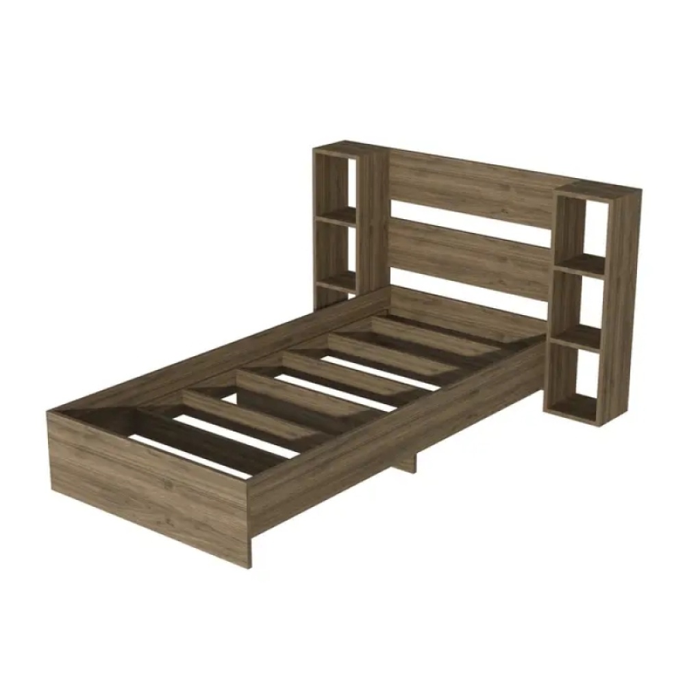 ERDEM - Rustic Brown Kids Bed with Storage Shelves Beside - Image 3