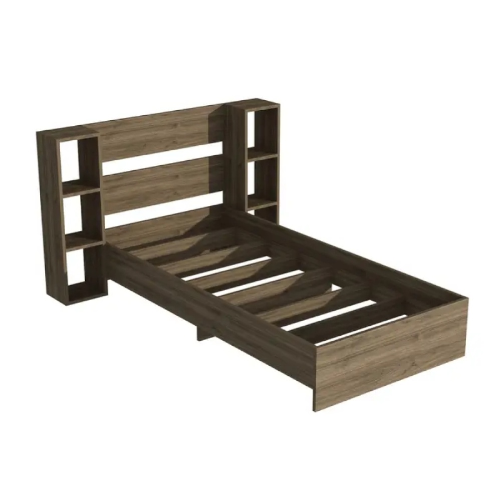 ERDEM - Rustic Brown Kids Bed with Storage Shelves Beside - Image 2