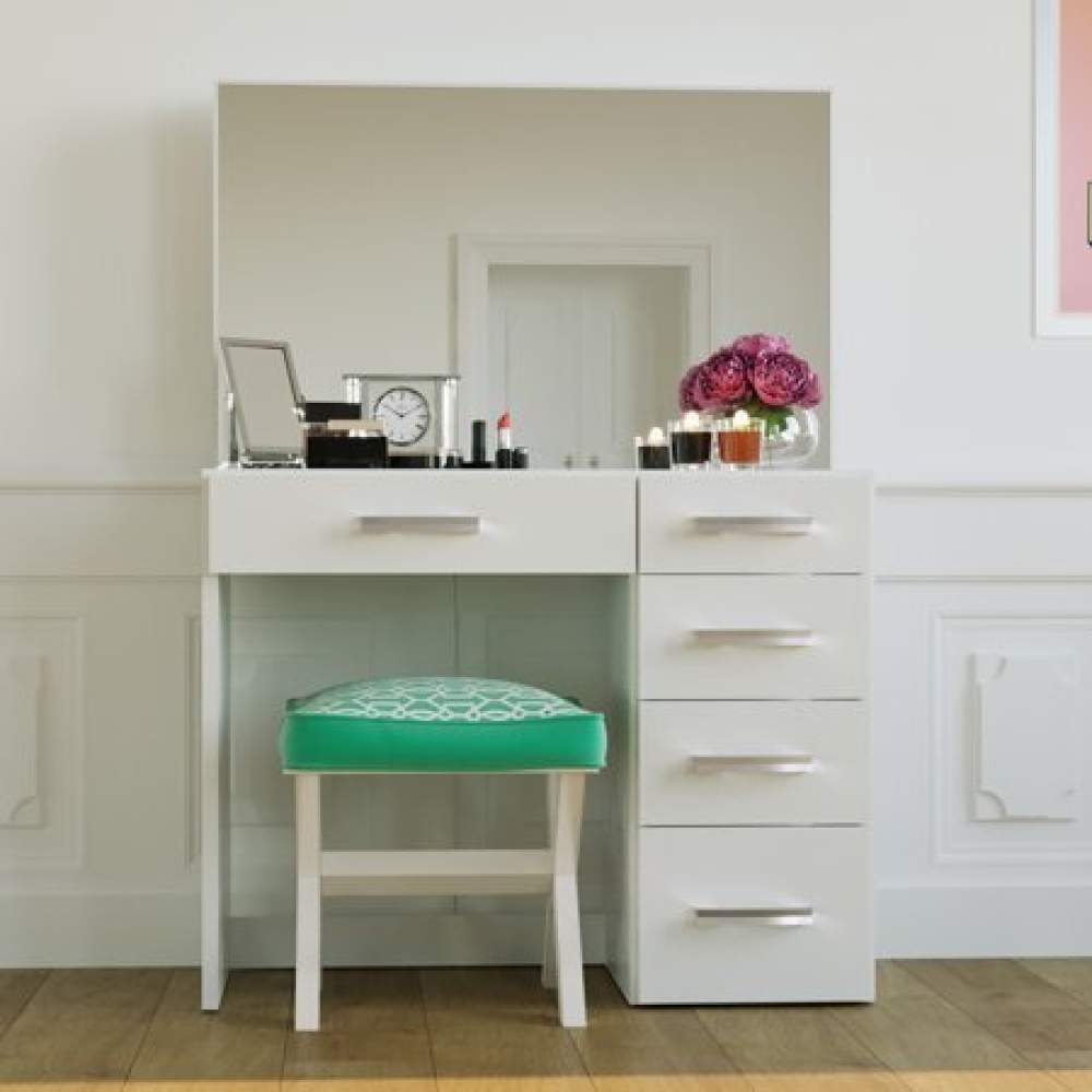 MUSAY - Five Drawer Vanity table with Wide Mirror