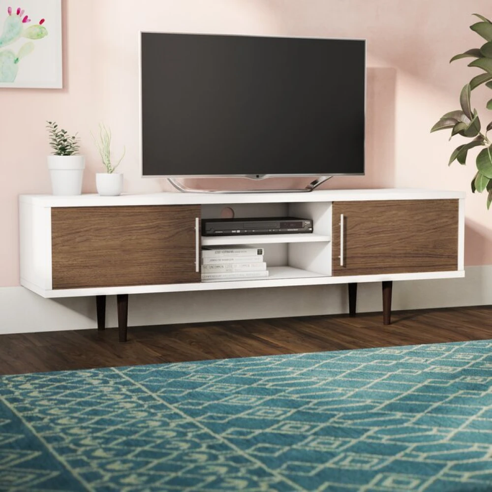 SAINT - Walnut Brown & White Open Shelf TV Console