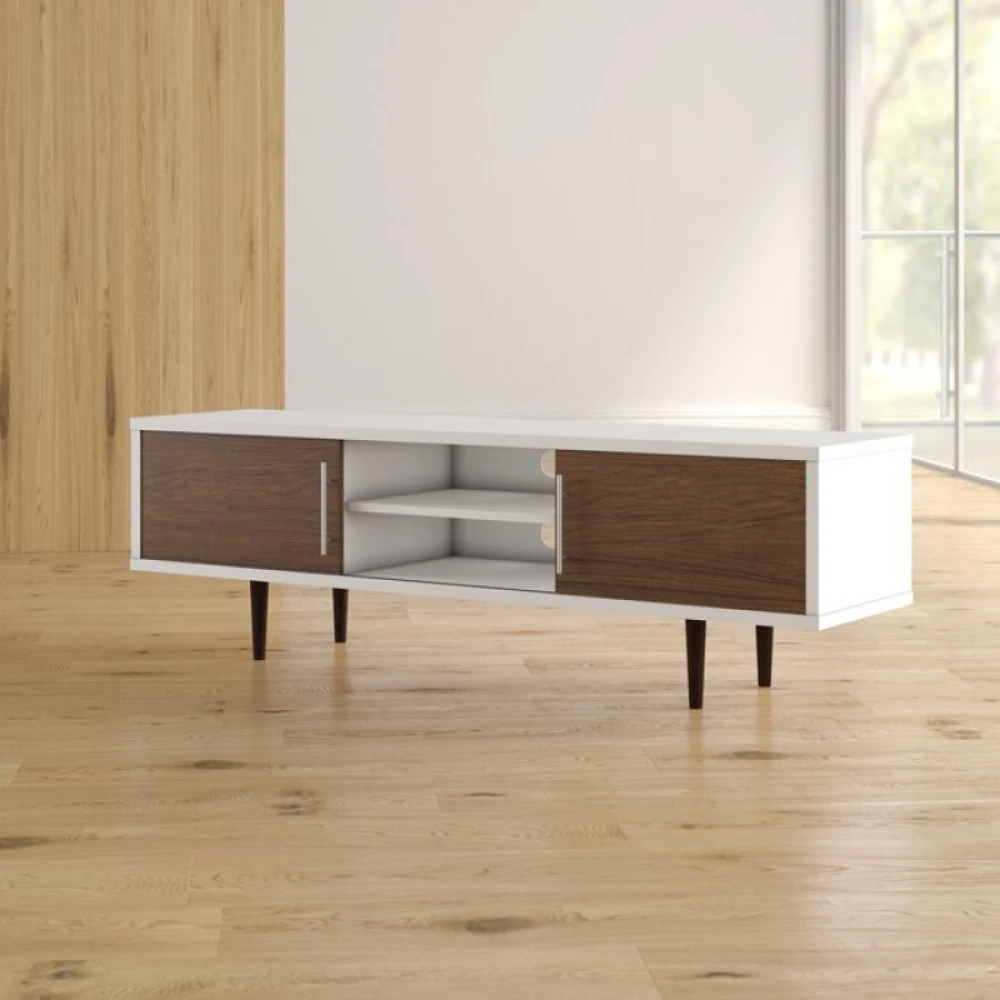 SAINT - Walnut Brown & White Open Shelf TV Console - Image 3