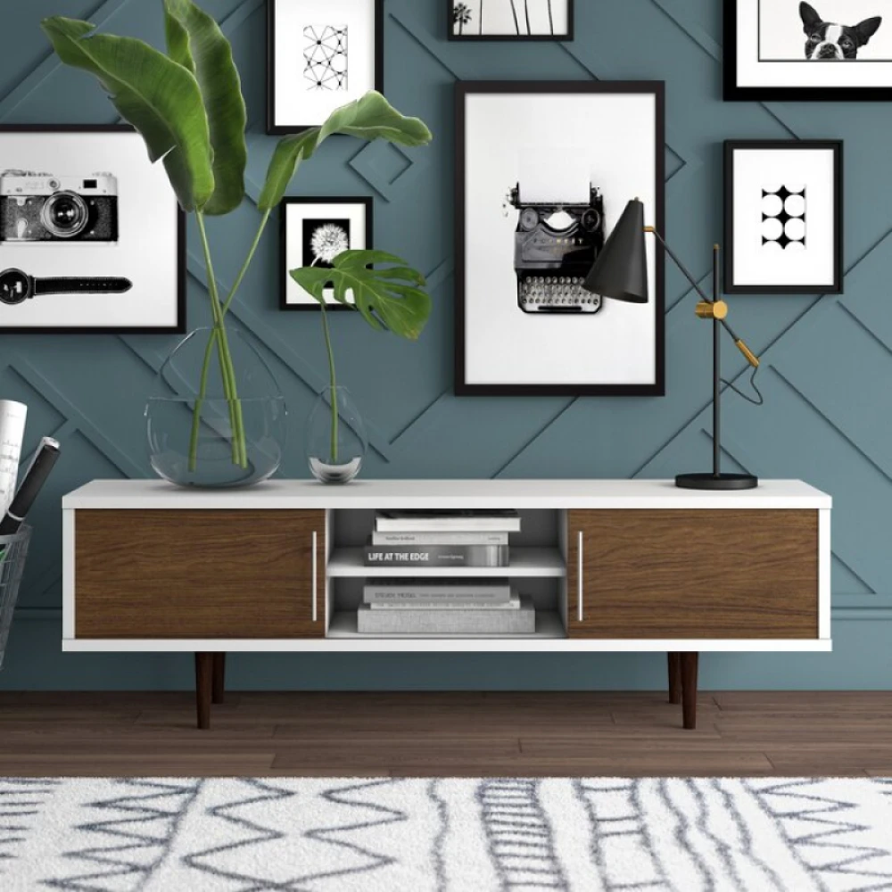 SAINT - Walnut Brown & White Open Shelf TV Console - Image 2