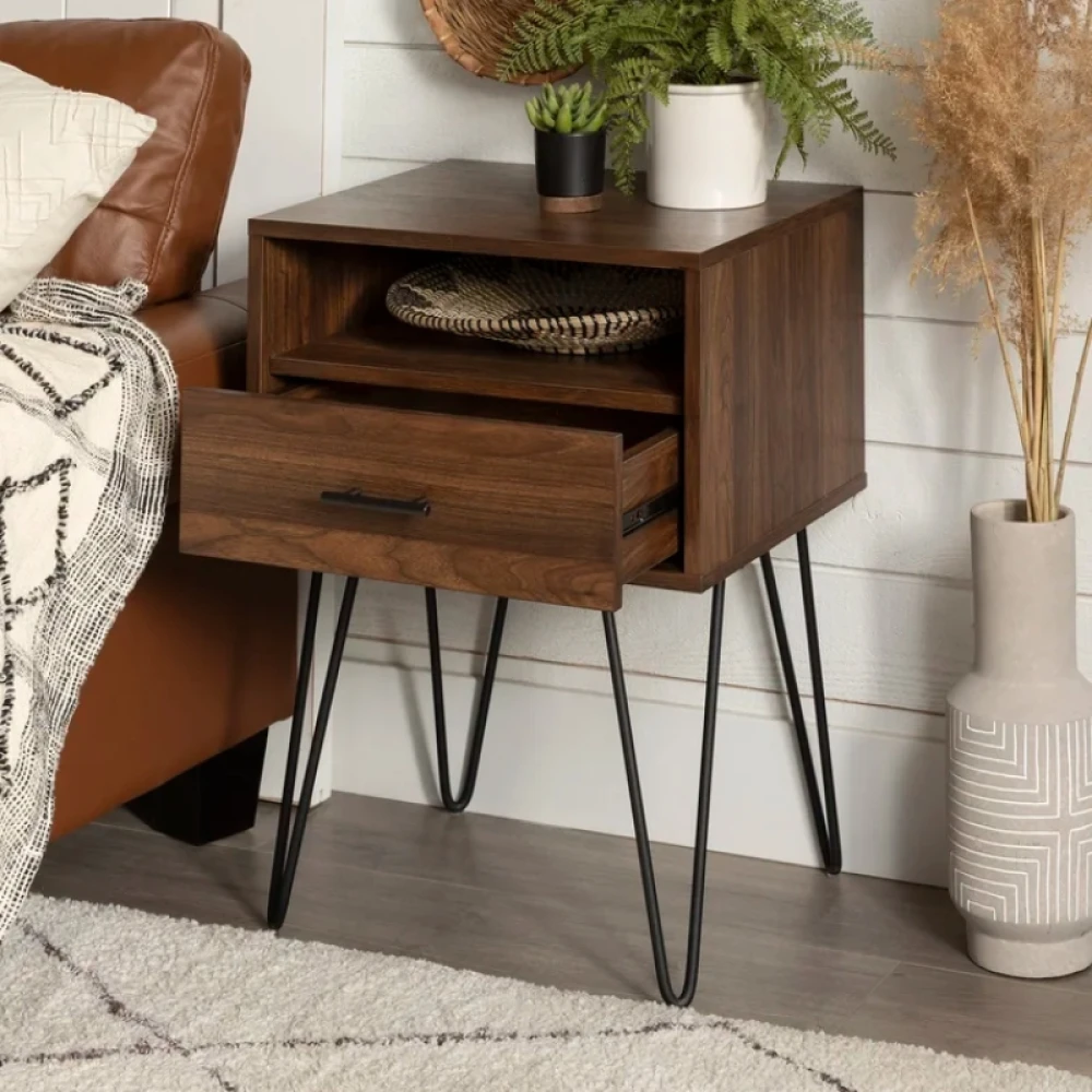 SQUAR- Dark Brown Compact Nightstand with Hairpin Legs - Image 6