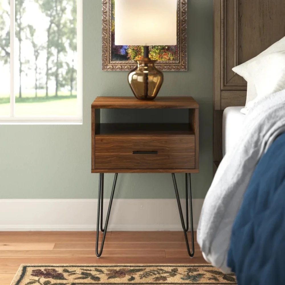 SQUAR- Dark Brown Compact Nightstand with Hairpin Legs - Image 5