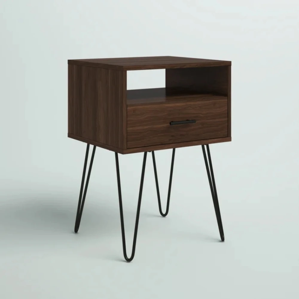 SQUAR- Dark Brown Compact Nightstand with Hairpin Legs - Image 3