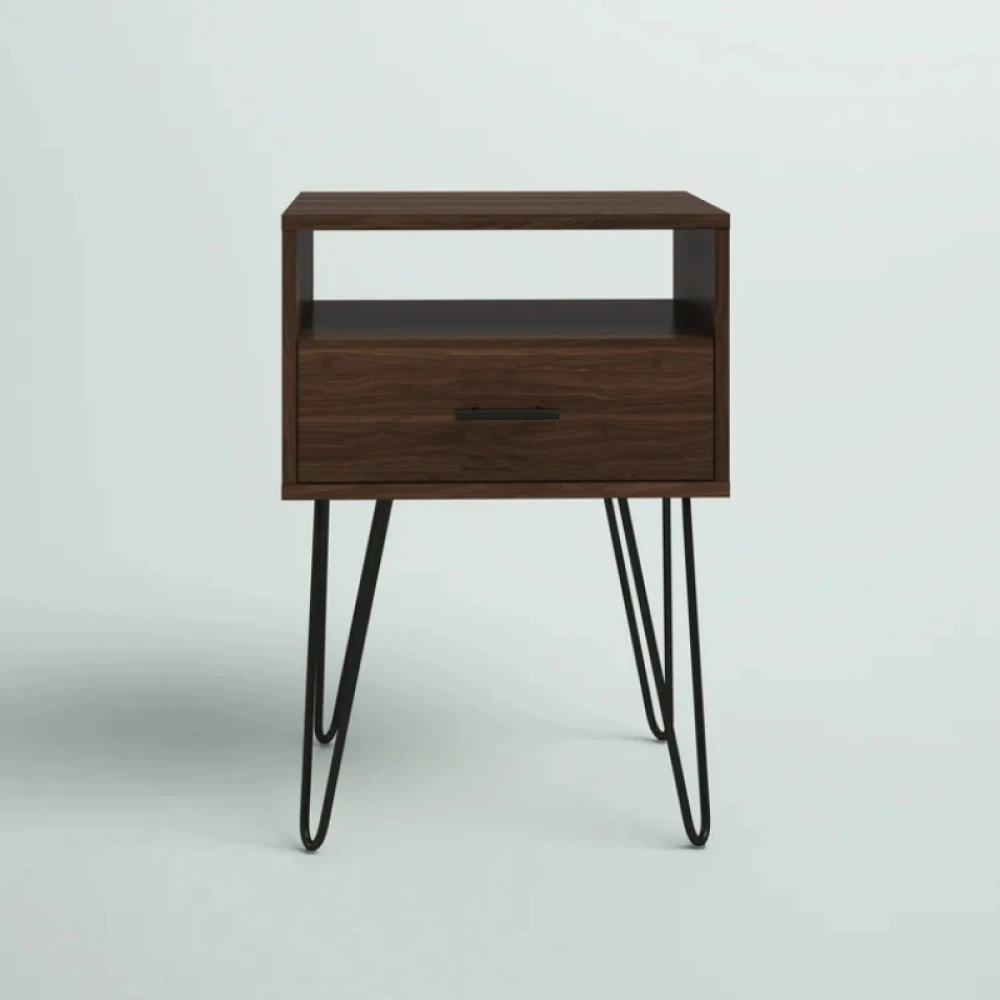SQUAR- Dark Brown Compact Nightstand with Hairpin Legs - Image 2
