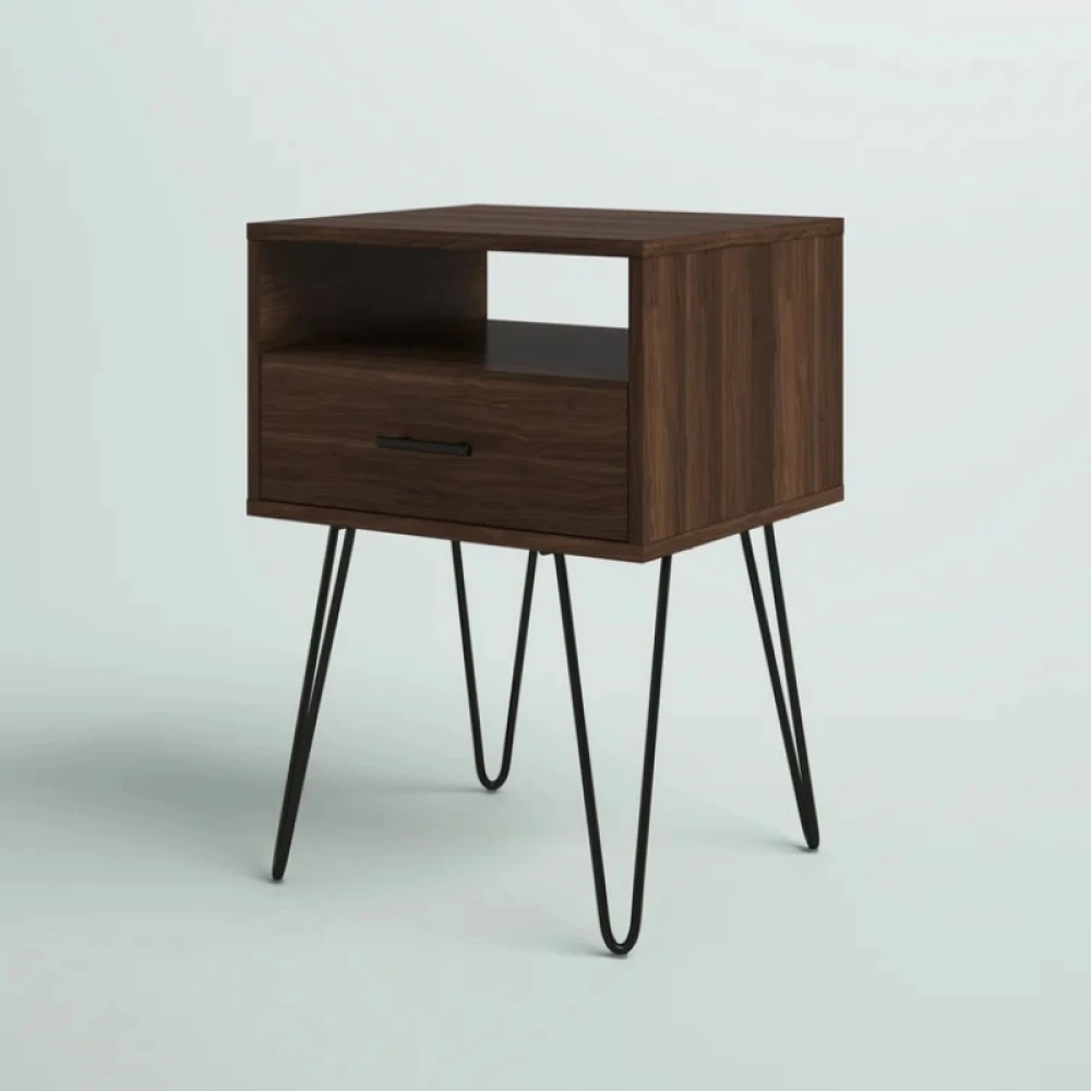 SQUAR- Dark Brown Compact Nightstand with Hairpin Legs - Image 4