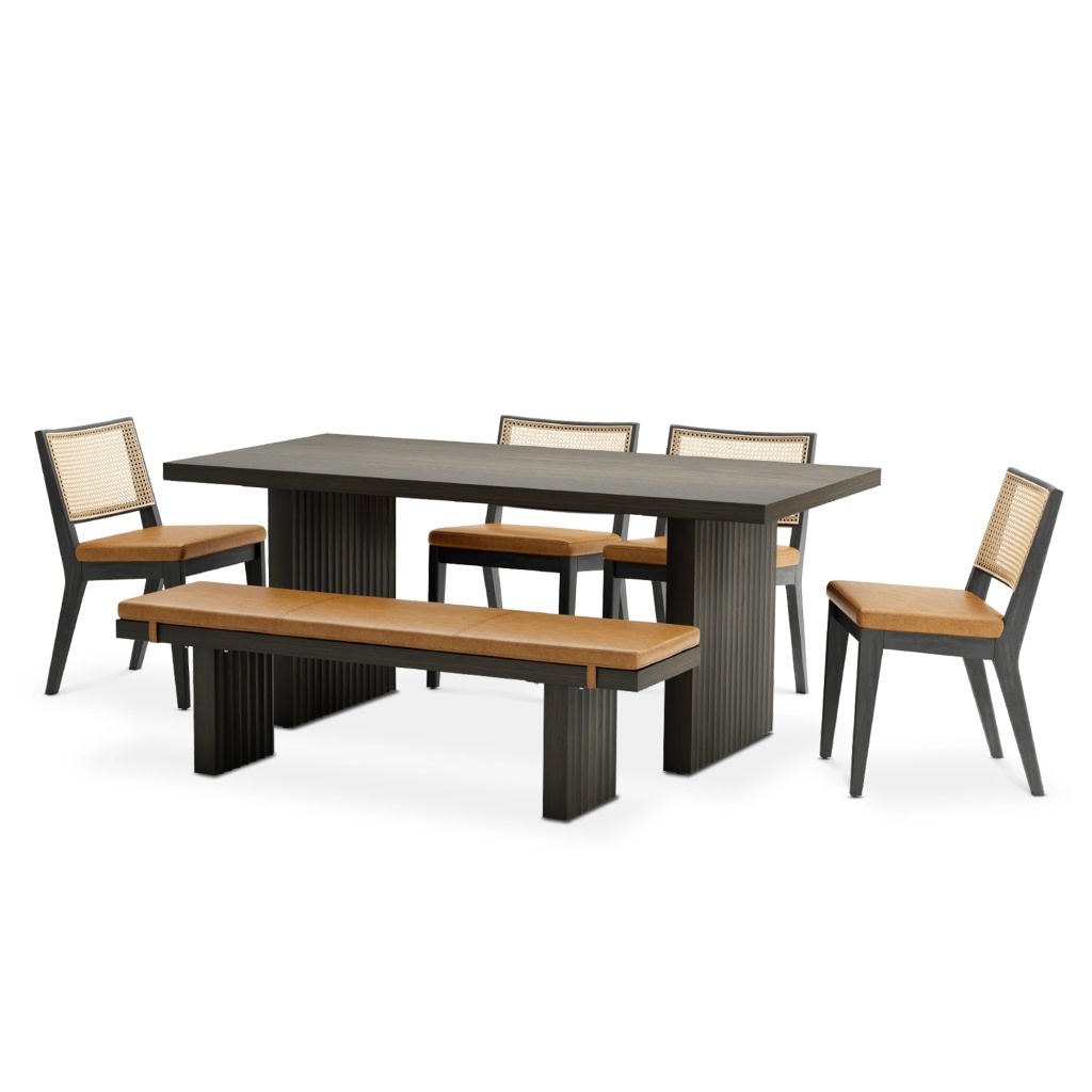 NOIR – Black Textured Dining Table Set with Bench – PakTameer