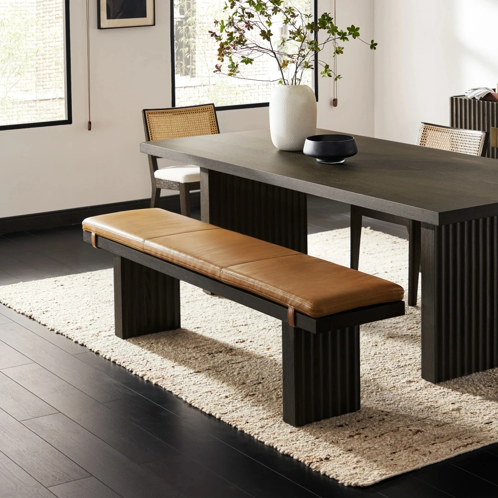 NOIR - Black Textured Dining Table Set with Bench - Image 5