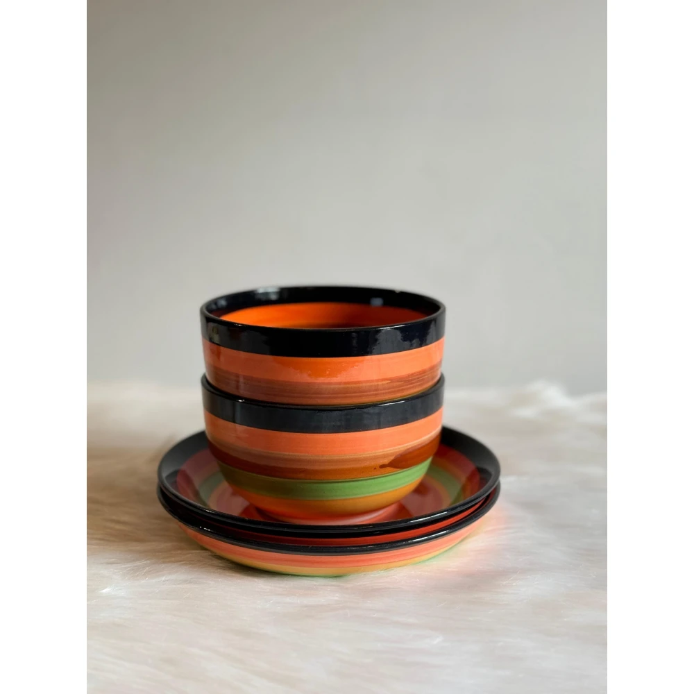 STRIPE - Ceramic Bowl & Plate Set of Four