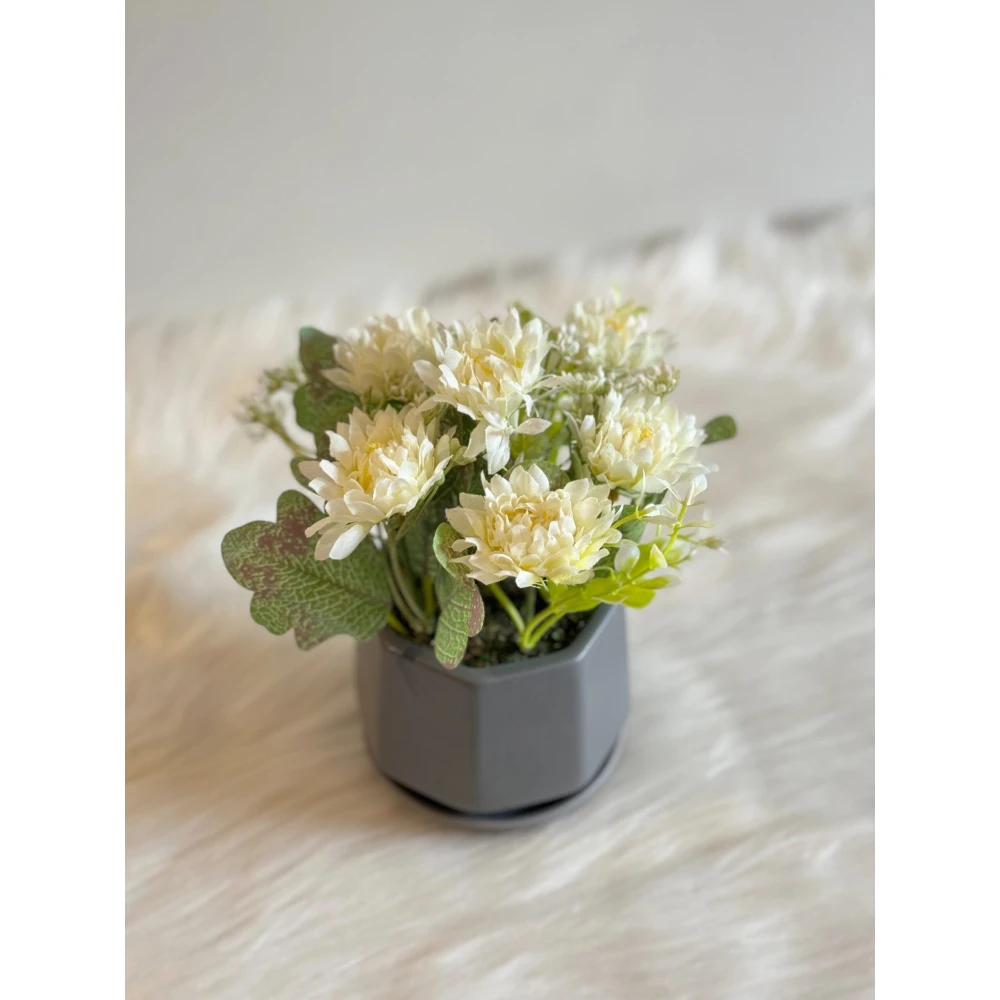 LUNA - Decorative Grey Mini Planter with White Flowers - Image 2