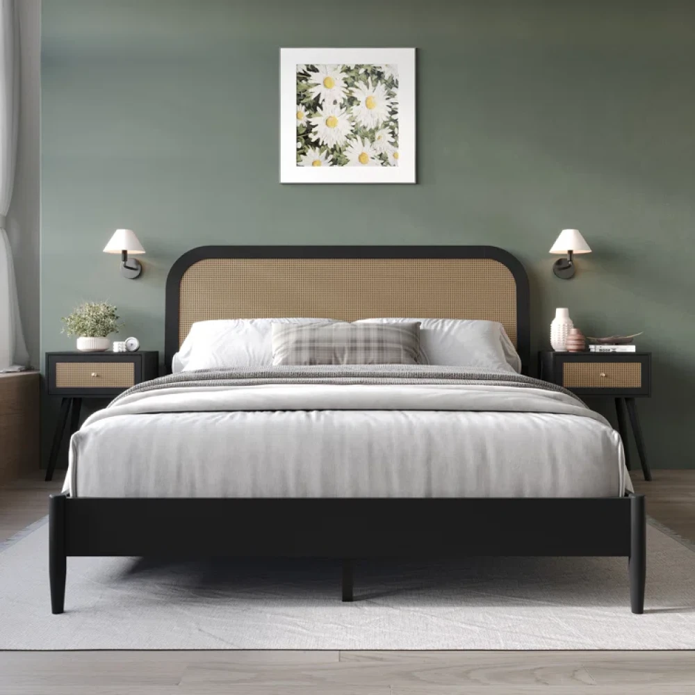 STRATA - Cane Work Bed Set in Black Paint Finish