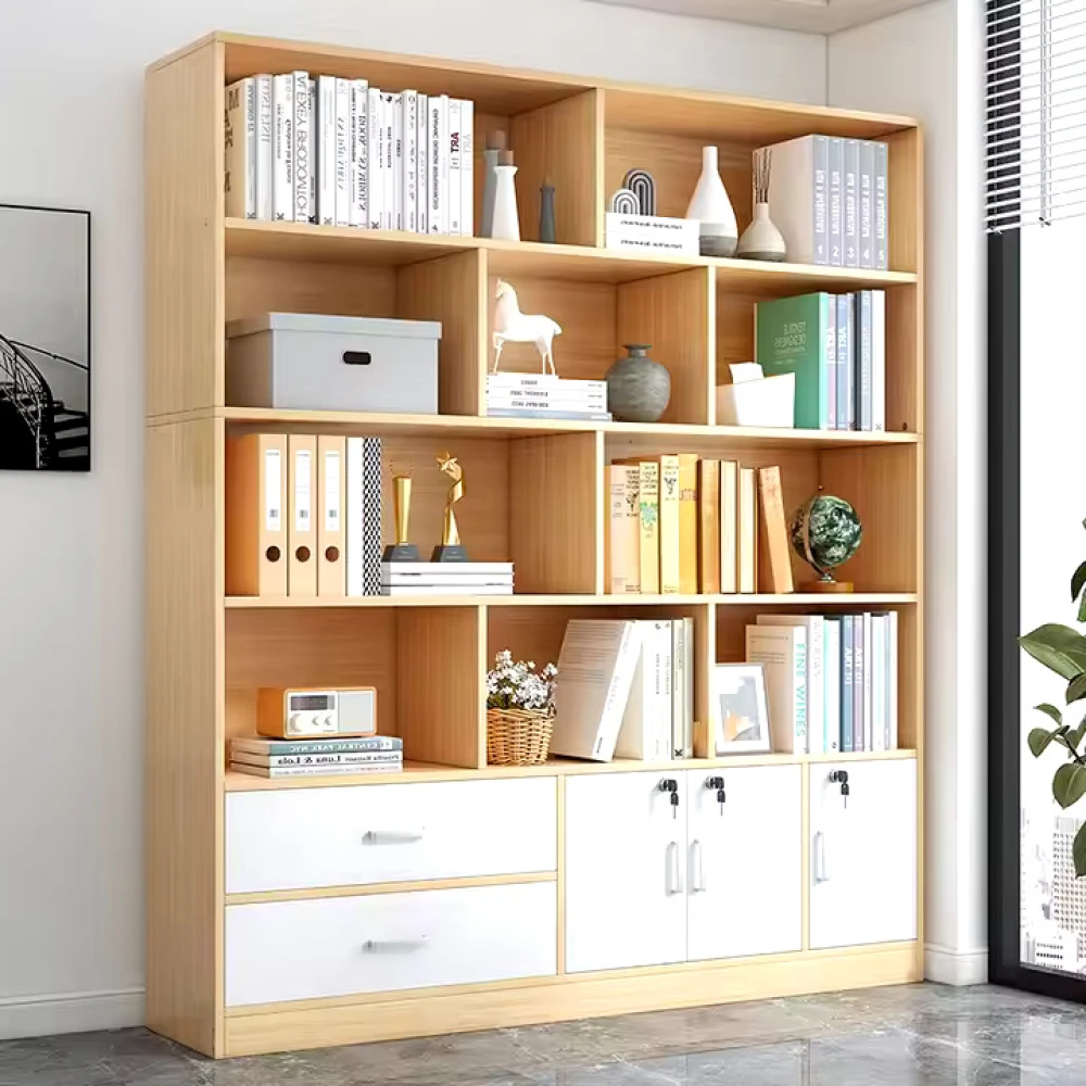 VAULTA - Oak Brown and White Office Storage Bookshelf
