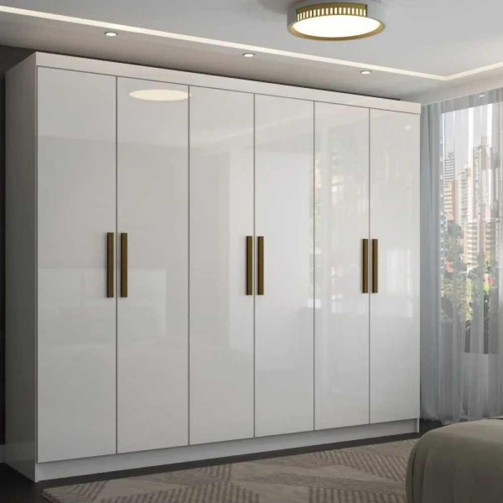 BRIO - White Six Door Super Gloss Finish Wardrobe