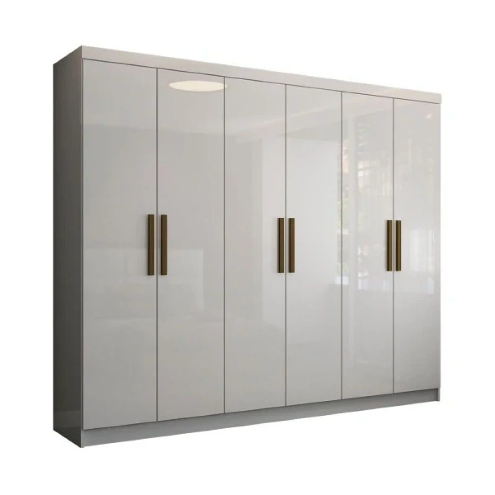 BRIO - White Six Door Super Gloss Finish Wardrobe - Image 3