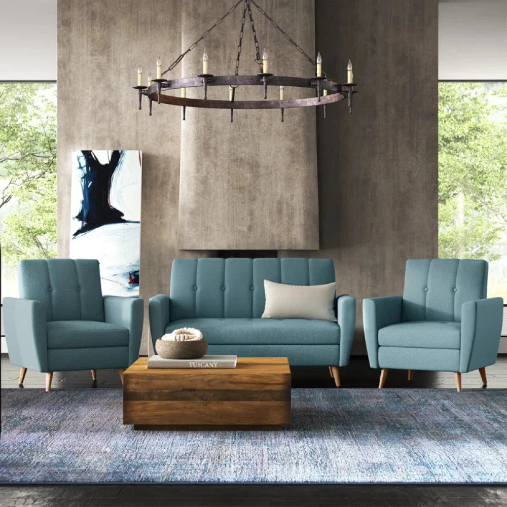 NEXUS - Mid Century Style Teal Blue Sofa Set - Image 2