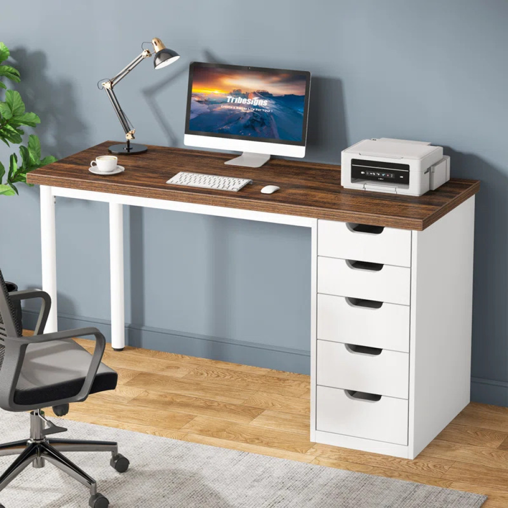 AEX - White and Brown Work Desk with Metallic Legs - Image 2