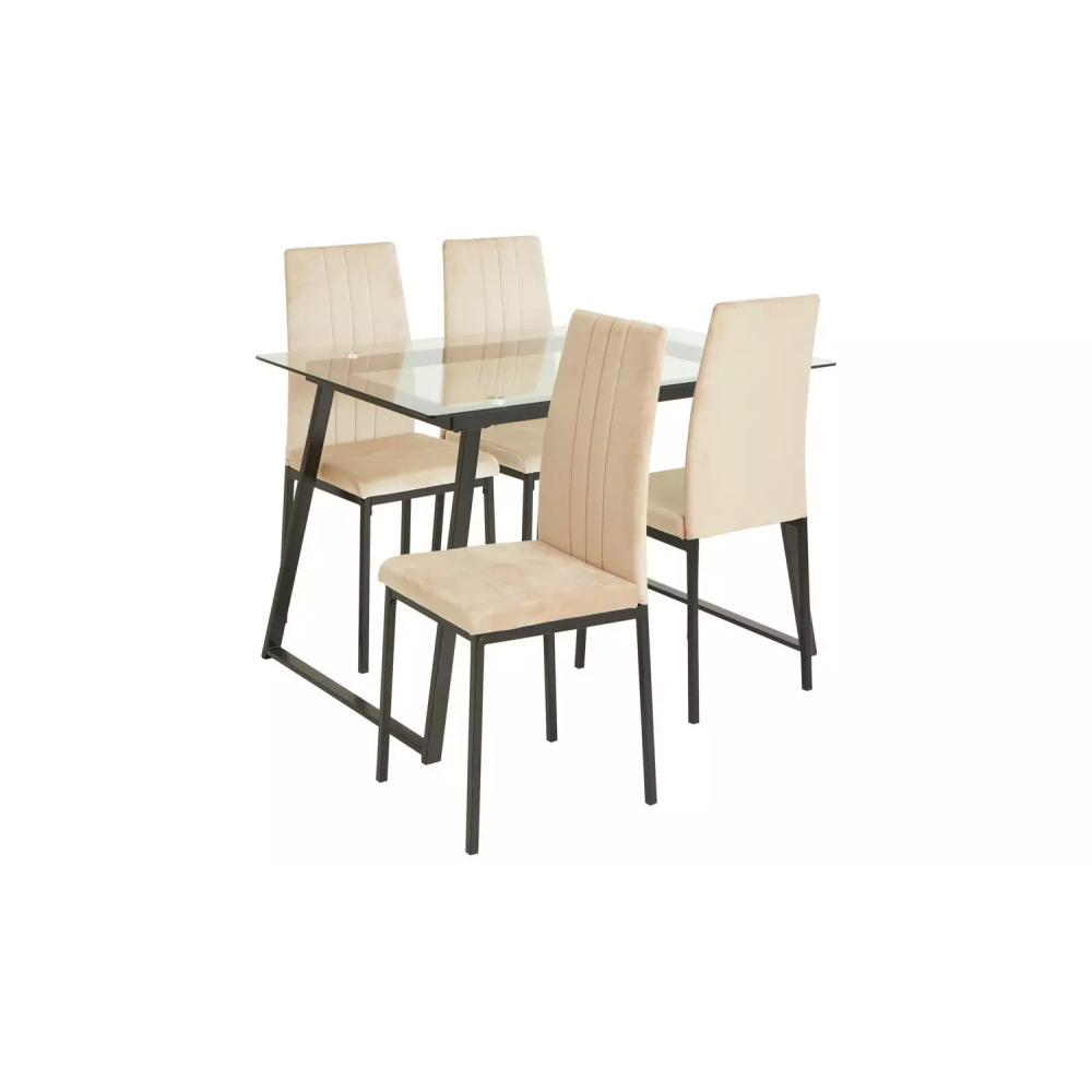 GLASGOW - Black and Beige Dining Table Set with Glass Top - Image 2