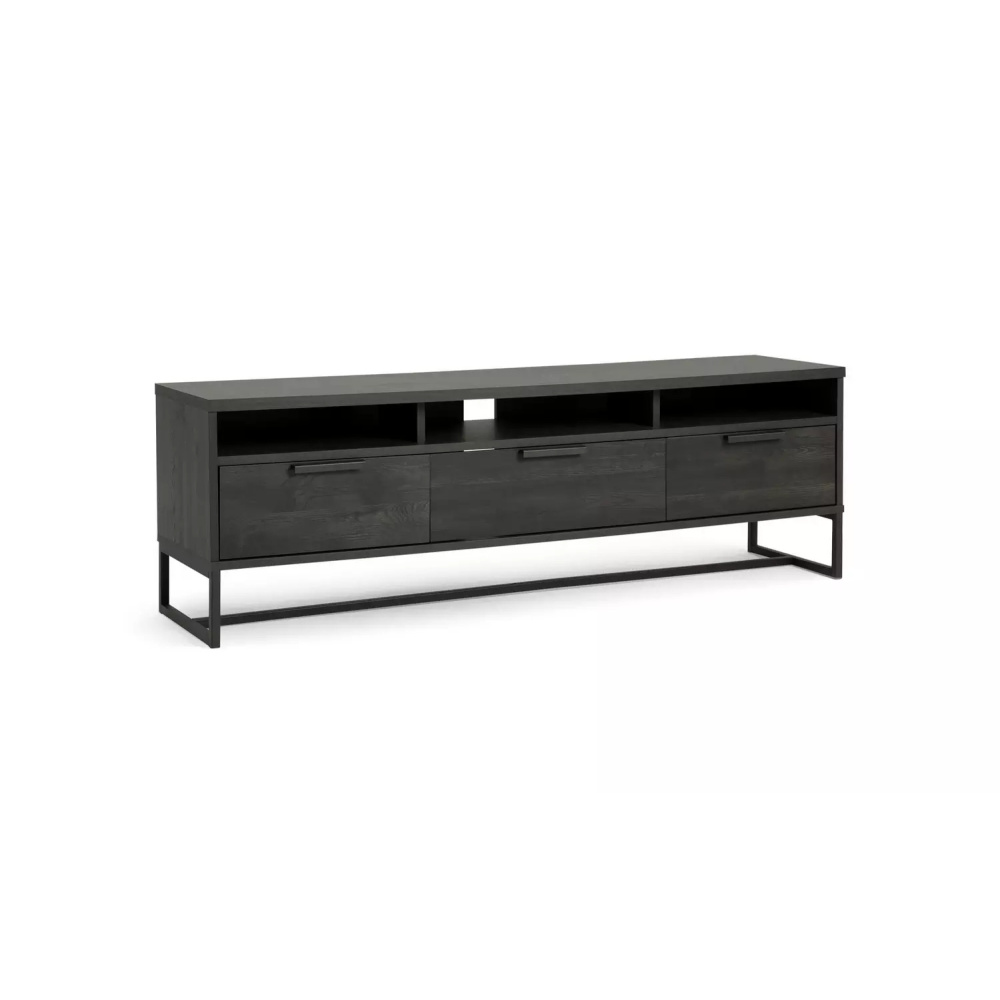 GRADLE - Textured Black TV Console with Metallic Frame