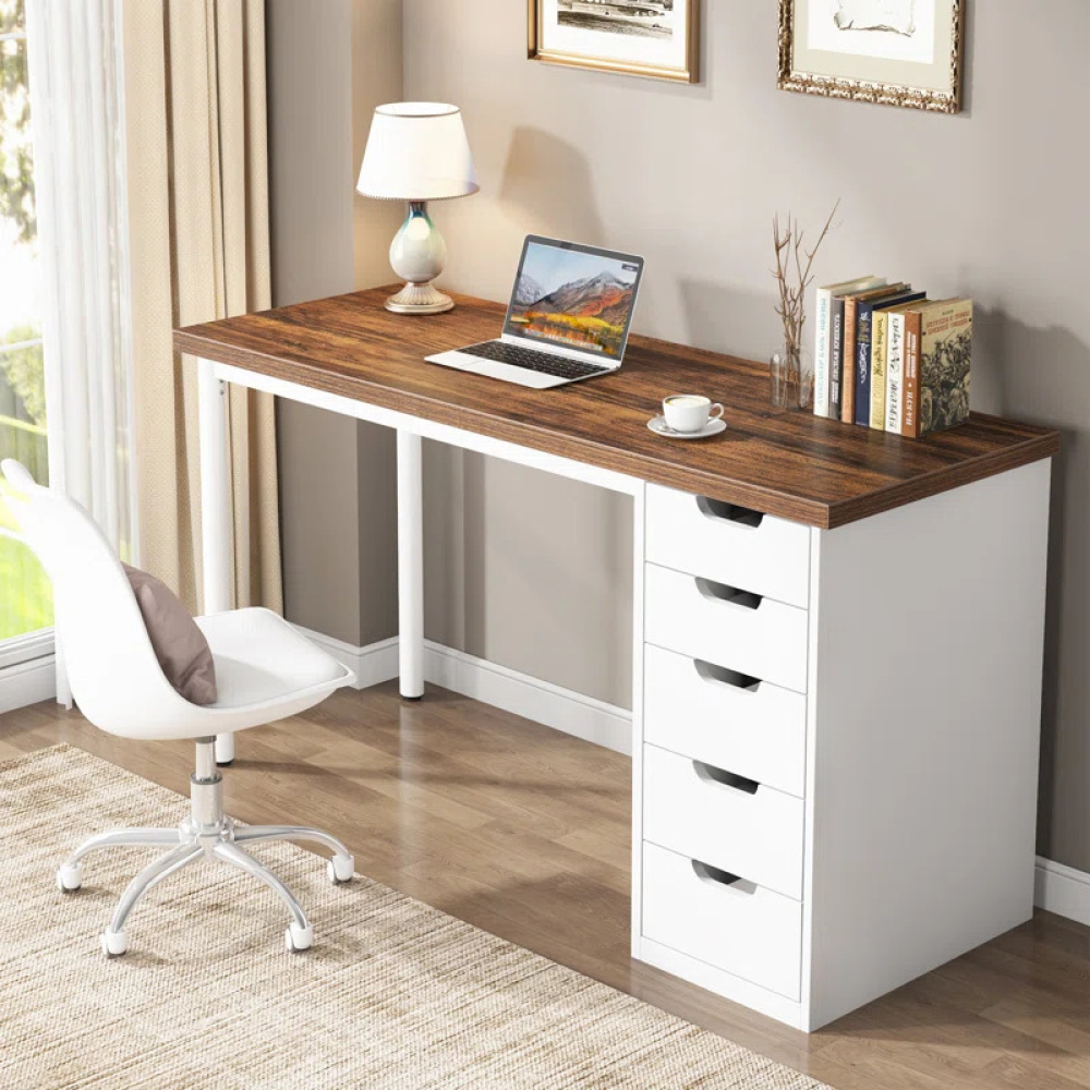 AEX - White and Brown Work Desk with Metallic Legs - Image 3