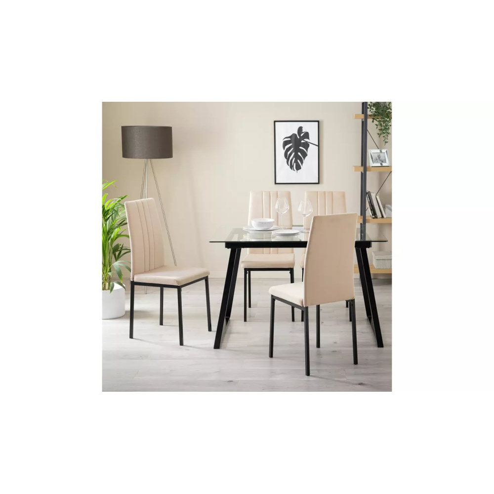 GLASGOW - Black and Beige Dining Table Set with Glass Top