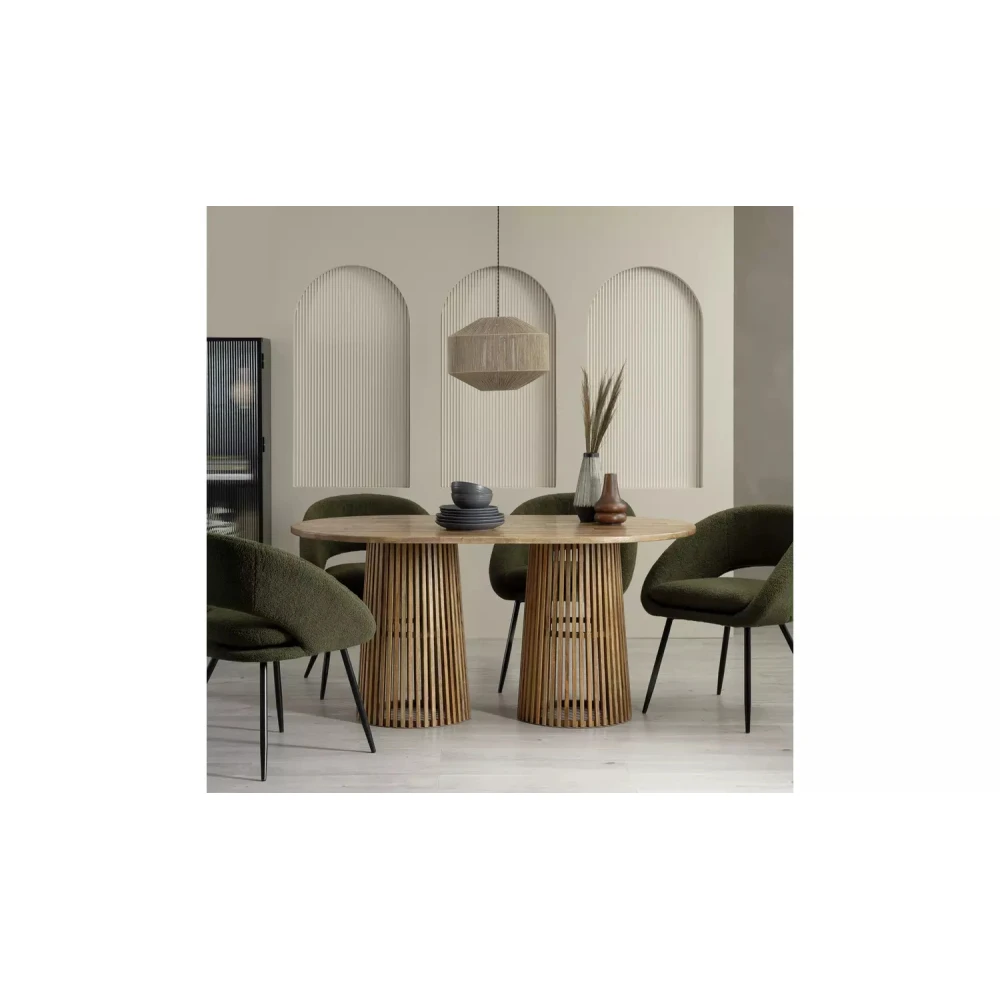 GRUB - Seven Piece Modern Dining Table Set in Walnut Brown & Green - Image 2