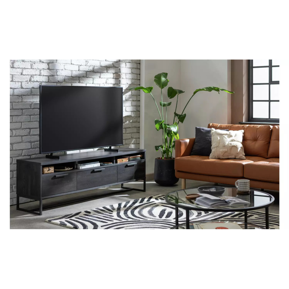 GRADLE - Textured Black TV Console with Metallic Frame - Image 2