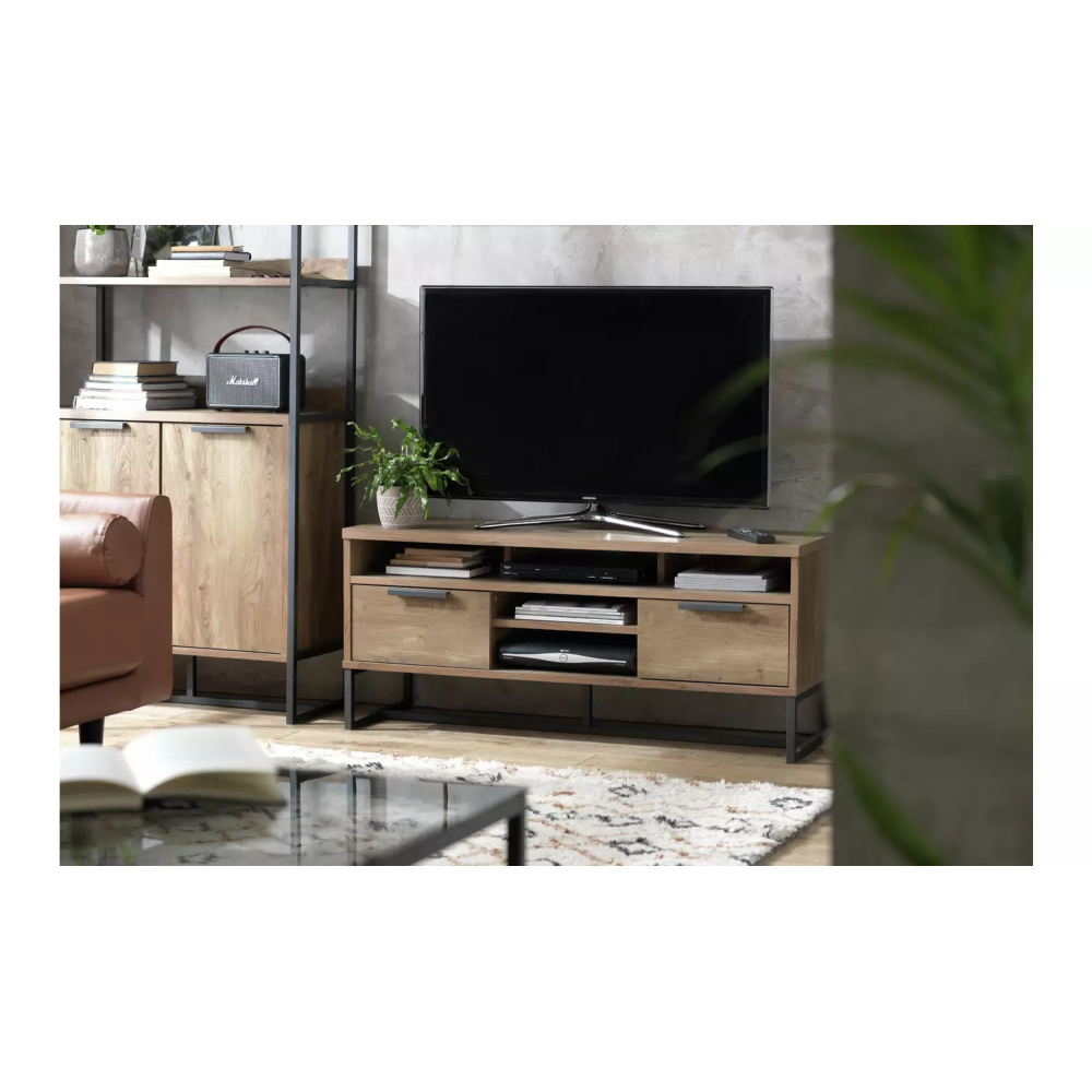 SLADE - Rustic Brown TV Console with Powdered Coated Metal Frame - Image 2