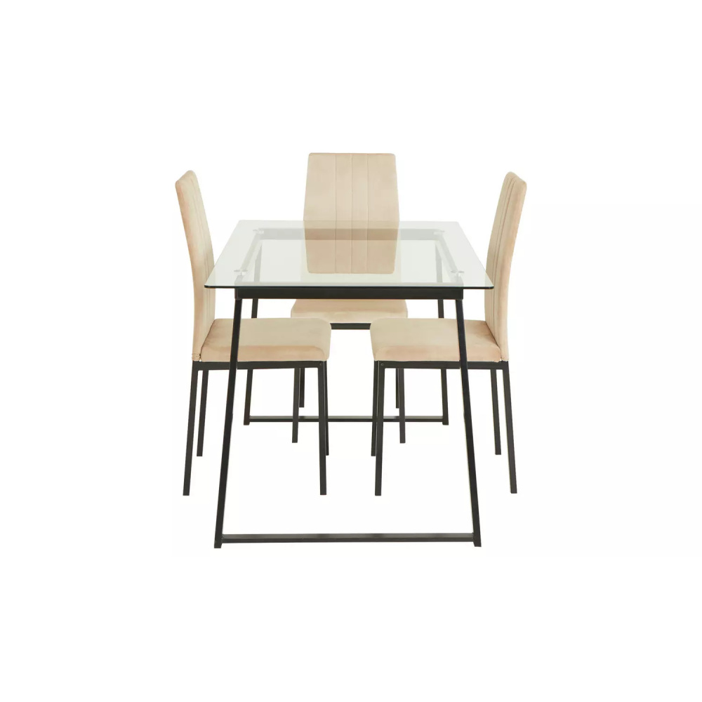 GLASGOW - Black and Beige Dining Table Set with Glass Top - Image 3