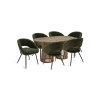 GRUB - Seven Piece Modern Dining Table Set in Walnut Brown & Green