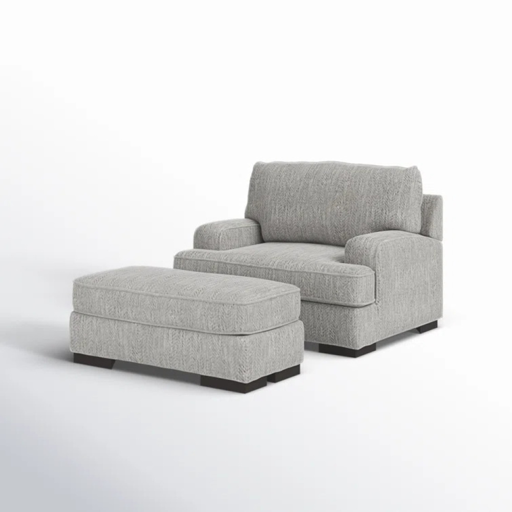 MARIS - Grey Wide Love Seat with Ottoman Stool - Image 2