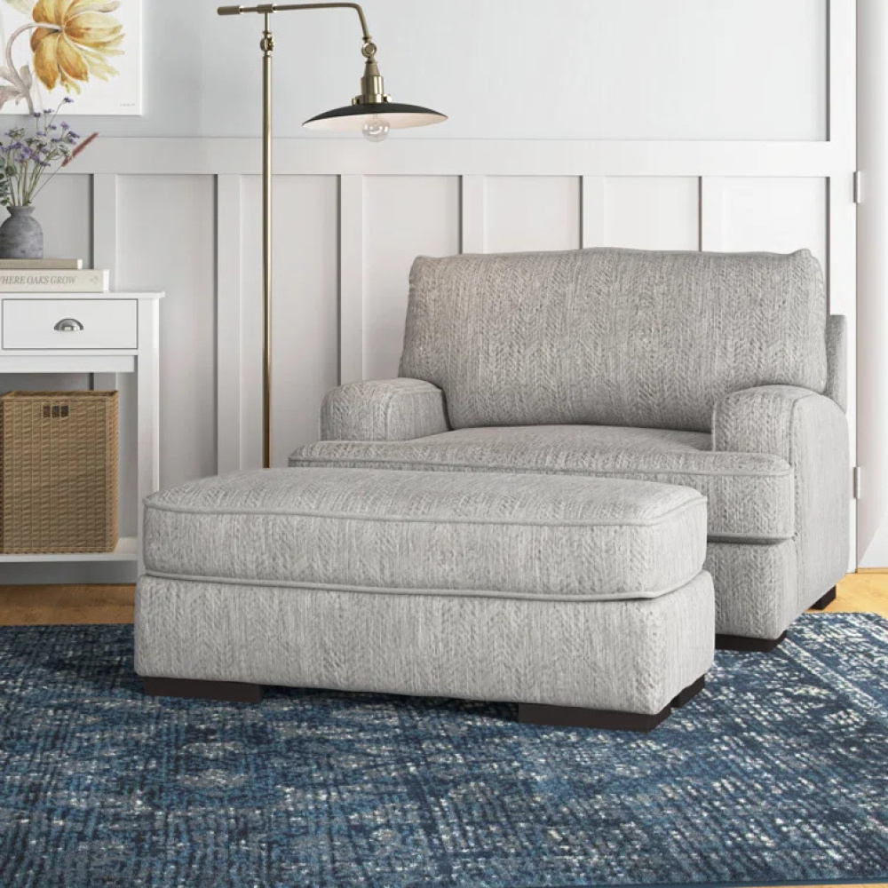 MARIS - Grey Wide Love Seat with Ottoman Stool - Image 4