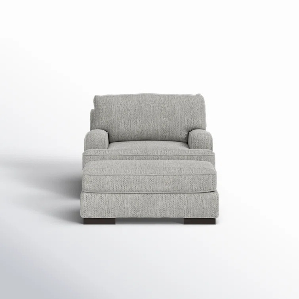 MARIS - Grey Wide Love Seat with Ottoman Stool - Image 3