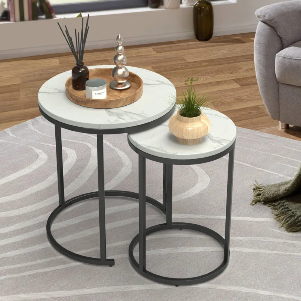 NIMBUS - Set of Two Marble top Nesting Table with Metallic Frame - Image 6