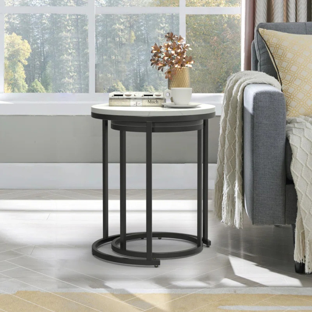 NIMBUS - Set of Two Marble top Nesting Table with Metallic Frame - Image 5