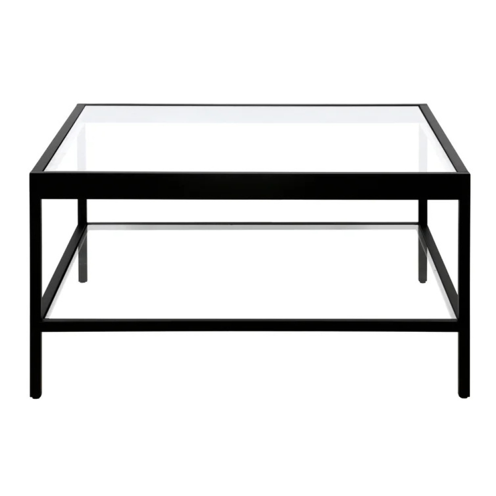 STERLING - Black Metallic Contemporary Coffee Table with Glass Shelves - Image 4