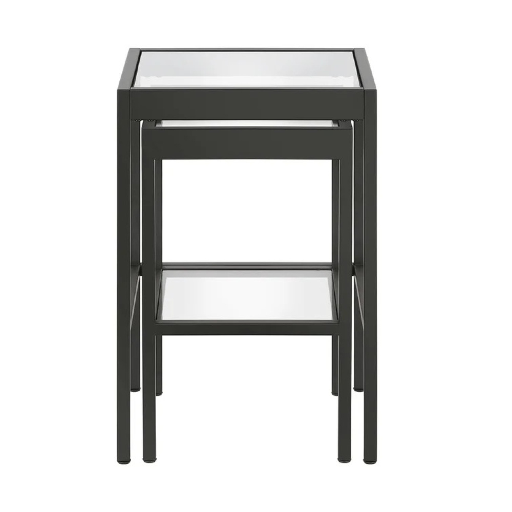 PEWTER - Black Metallic Nesting Tables with Glass Top