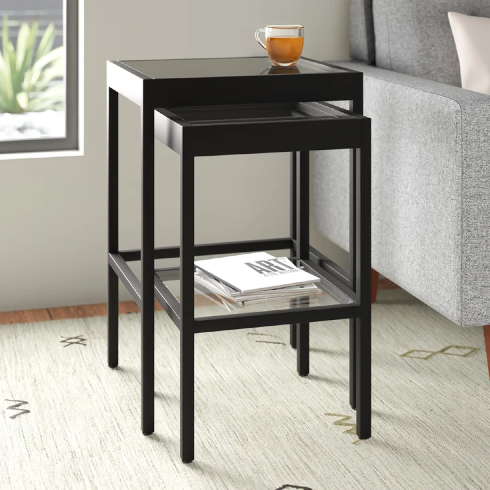 PEWTER - Black Metallic Nesting Tables with Glass Top - Image 7