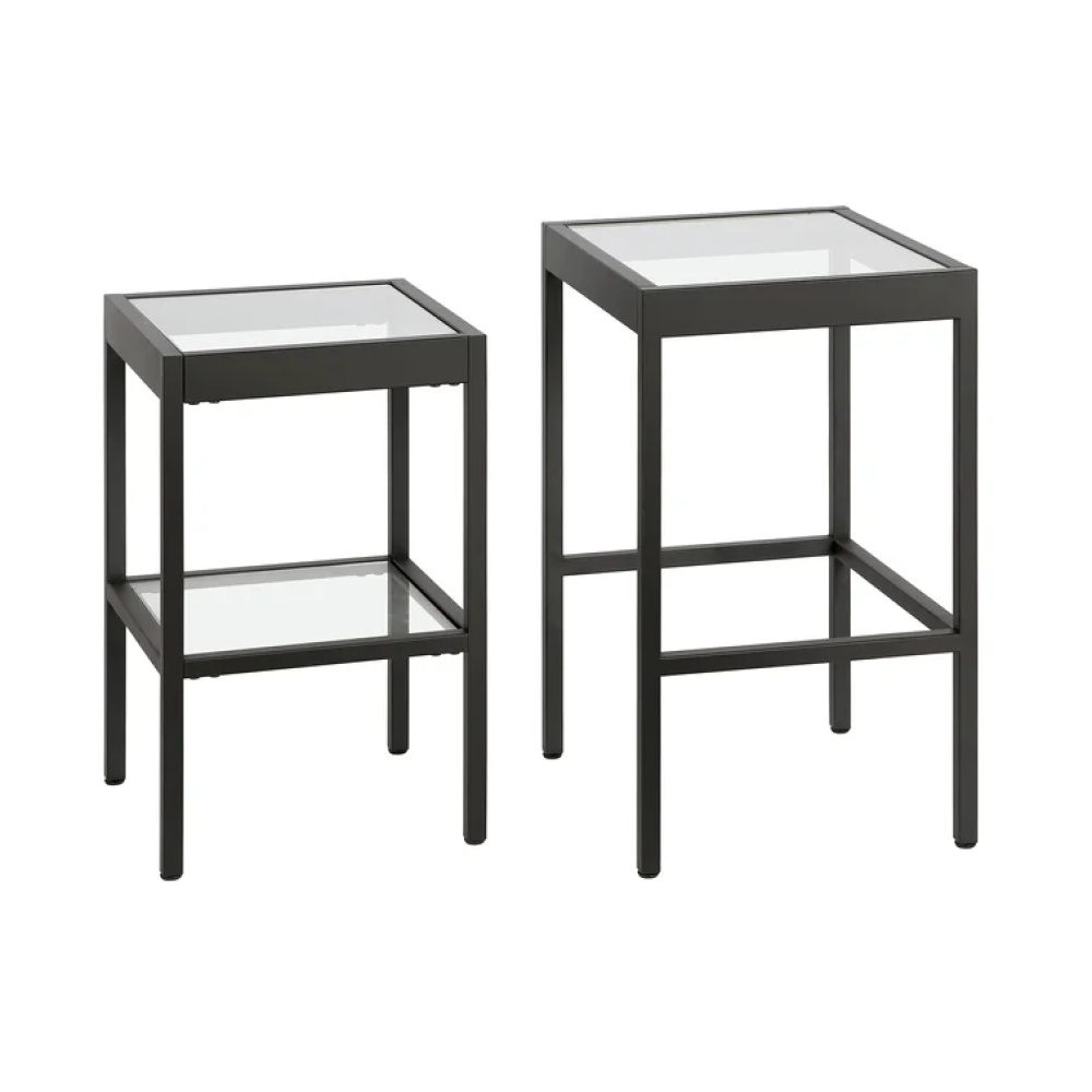 PEWTER - Black Metallic Nesting Tables with Glass Top - Image 3