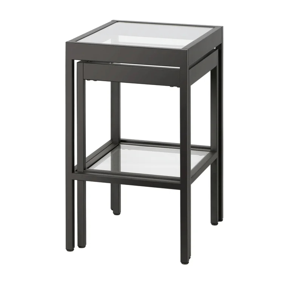 PEWTER - Black Metallic Nesting Tables with Glass Top - Image 4