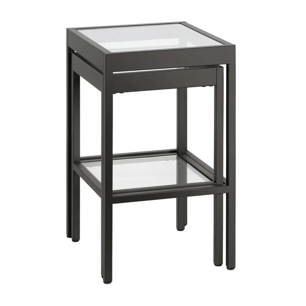 PEWTER - Black Metallic Nesting Tables with Glass Top - Image 6