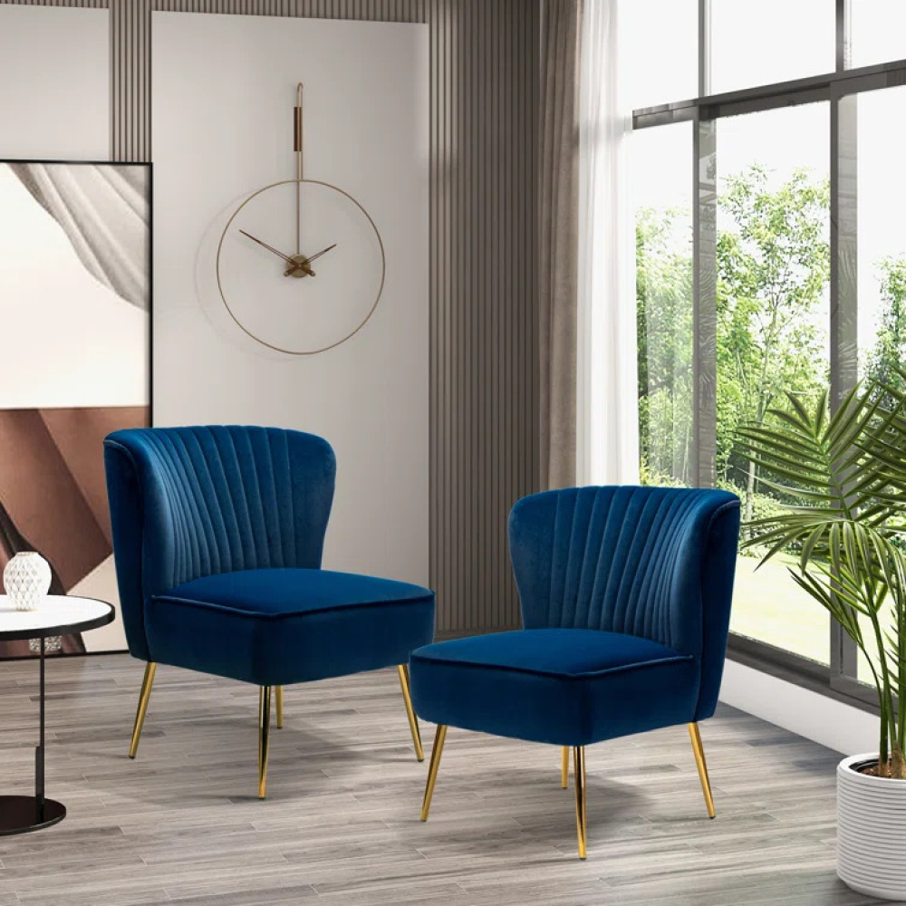 SAPHIRA - Blue Modern Accent Chairs with Golden Legs - Image 2