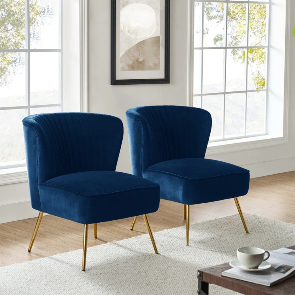 SAPHIRA - Blue Modern Accent Chairs with Golden Legs - Image 3