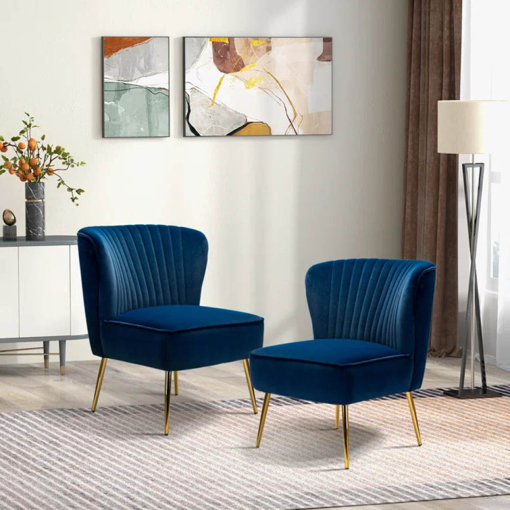 SAPHIRA - Blue Modern Accent Chairs with Golden Legs