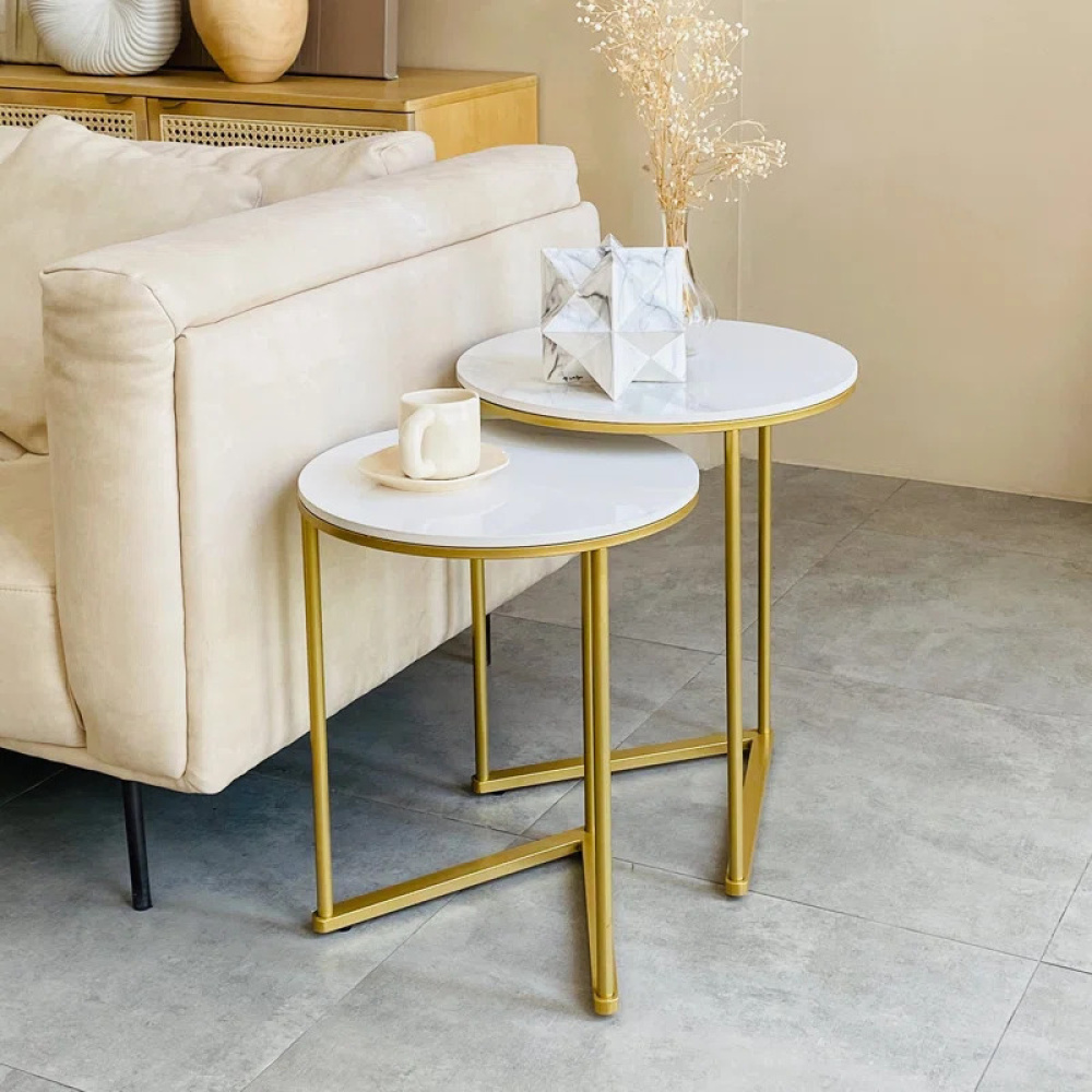 AURIC - Modern Luxury Style Golden & White Nesting Tables - Image 2