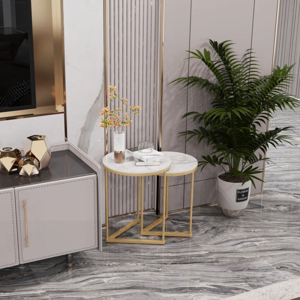 AURIC - Modern Luxury Style Golden & White Nesting Tables - Image 3