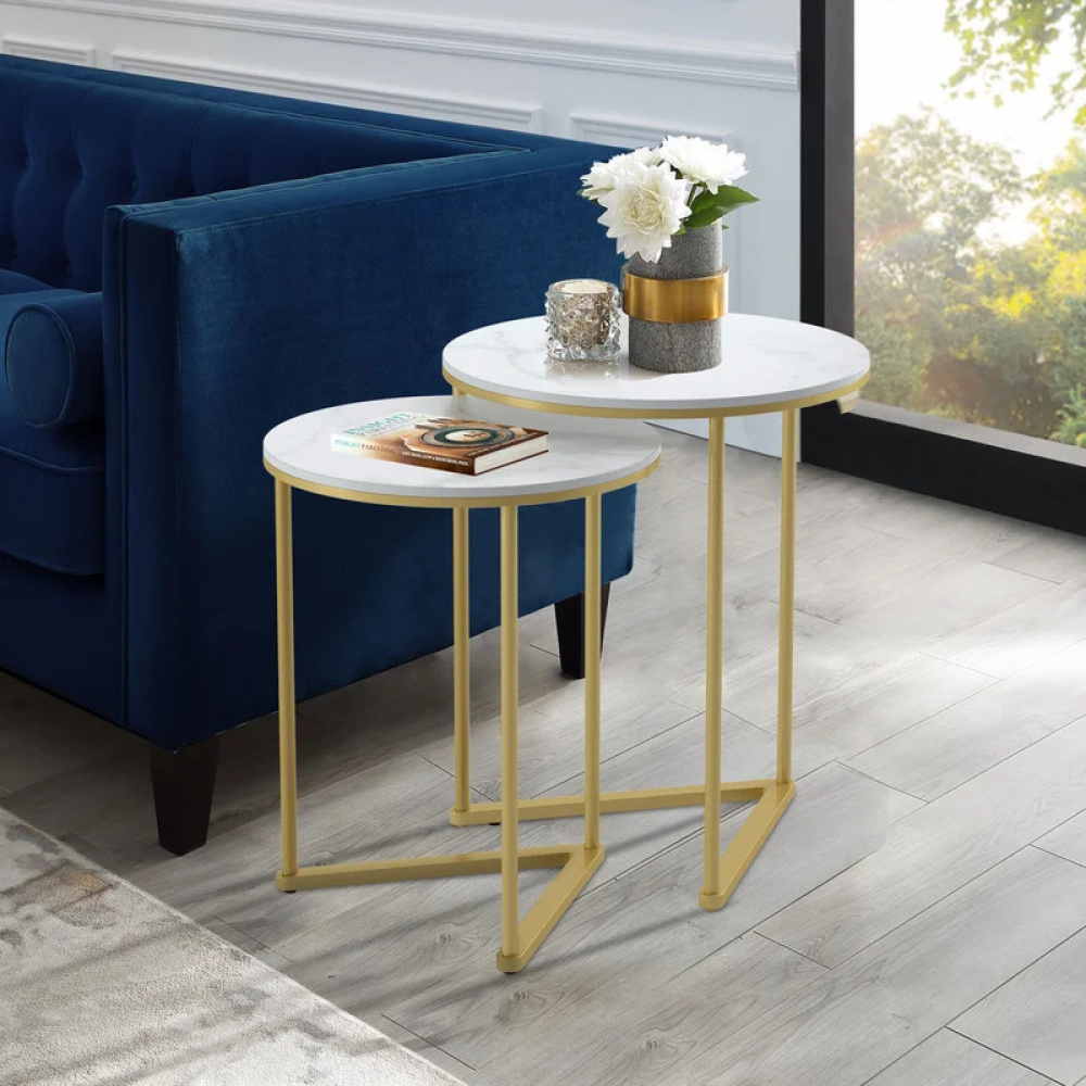 AURIC - Modern Luxury Style Golden & White Nesting Tables - Image 4