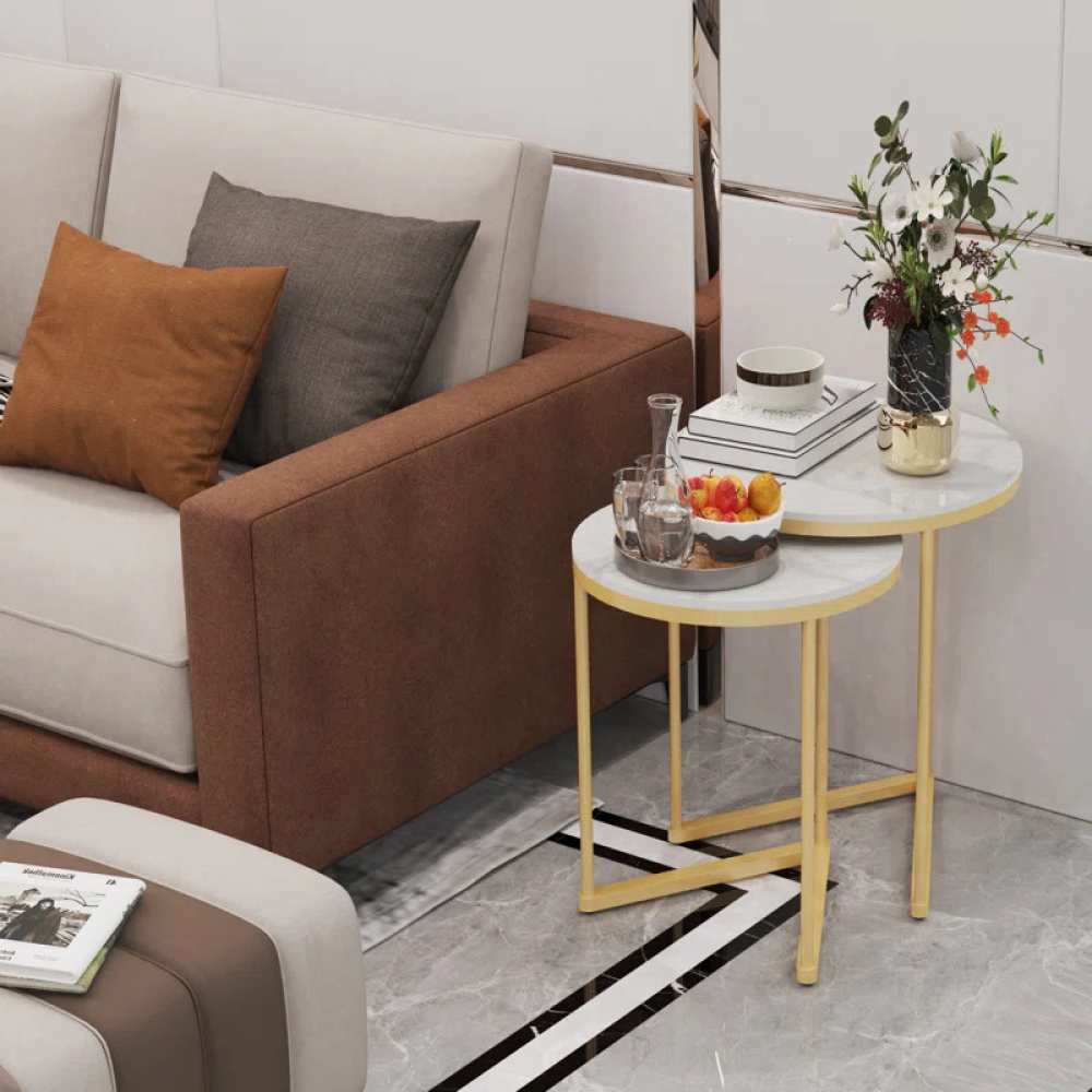 AURIC - Modern Luxury Style Golden & White Nesting Tables - Image 5